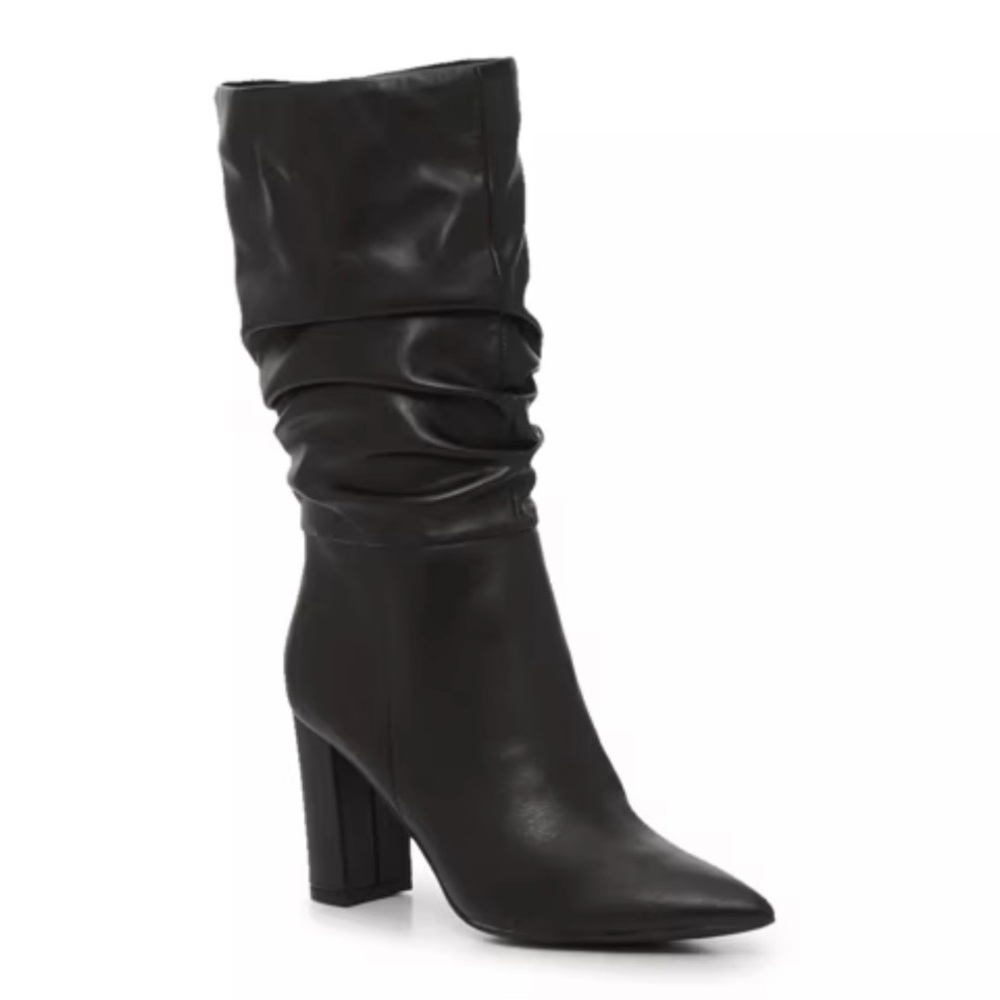 Marc Fisher Black Slouchy Pointed-Toe Block Heel Boots